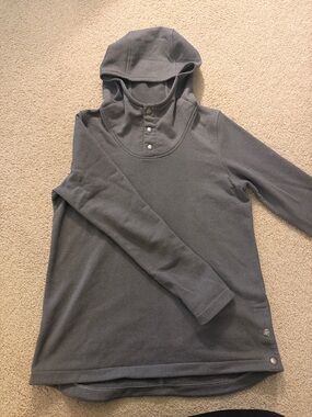 The North Face Women's Gray Hooded Pullover with Henley Buttons